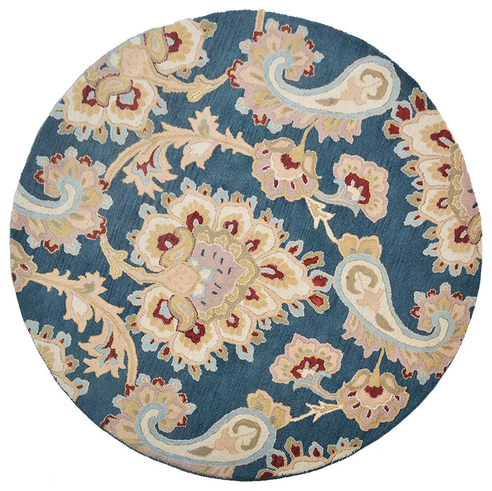HAND TUFTED WOOL ECO-FRIENDLY AREA RUGS-Dark Blue Color, Floral Design