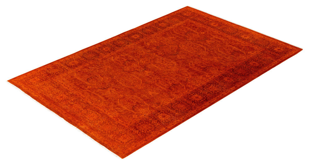 Overdyed One-of-a-Kind Hand-Knotted Area Rug Orange, 4' 0" x 6' 3"