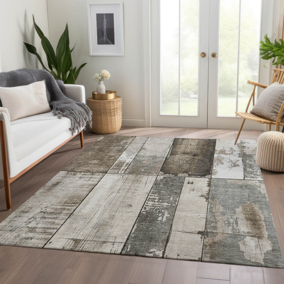 Machine Washable Indoor/Outdoor Chantille ACN1877 Taupe 3' x 5' Rug