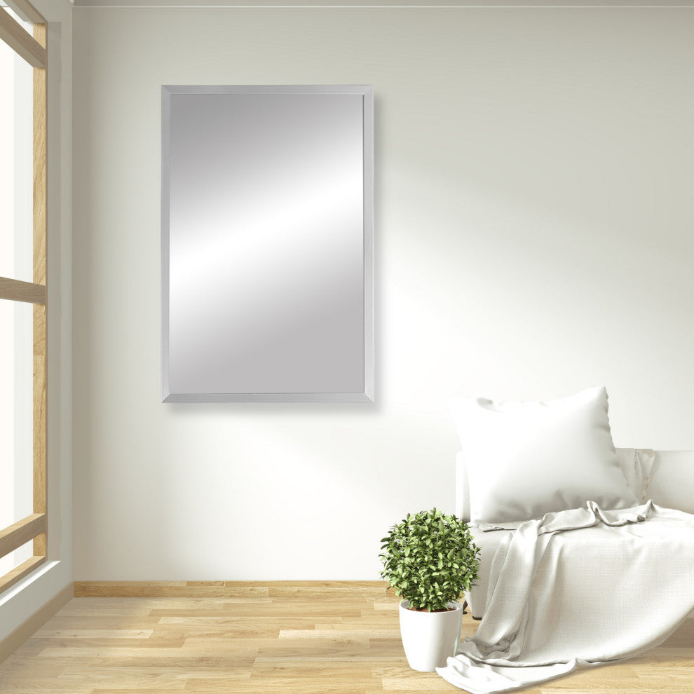 Ellis Framed Wall Mirror, Brushed Chrome, 26"x38"