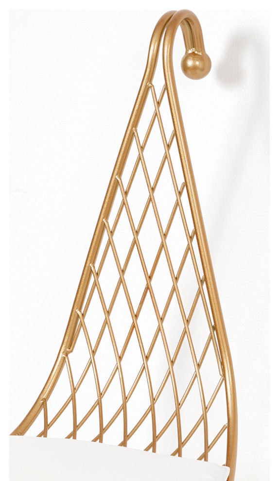 Glam Metal Dining Chair Hollow with PU Leather Cushion in Gold Finish Chair