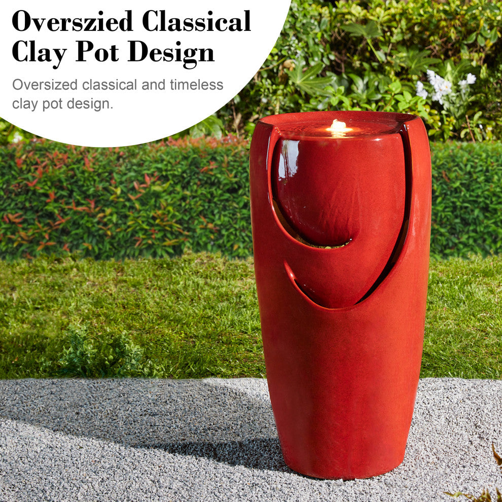 Red Ceramic Pot Fountain with Pump