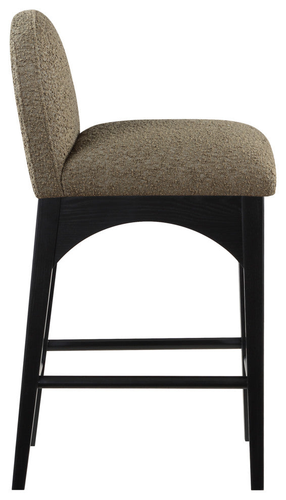 Waldorf Chenille Upholstered Stool, Black, Chenille, Natural Finish, Olive, Boucle Fabric, Black Finish