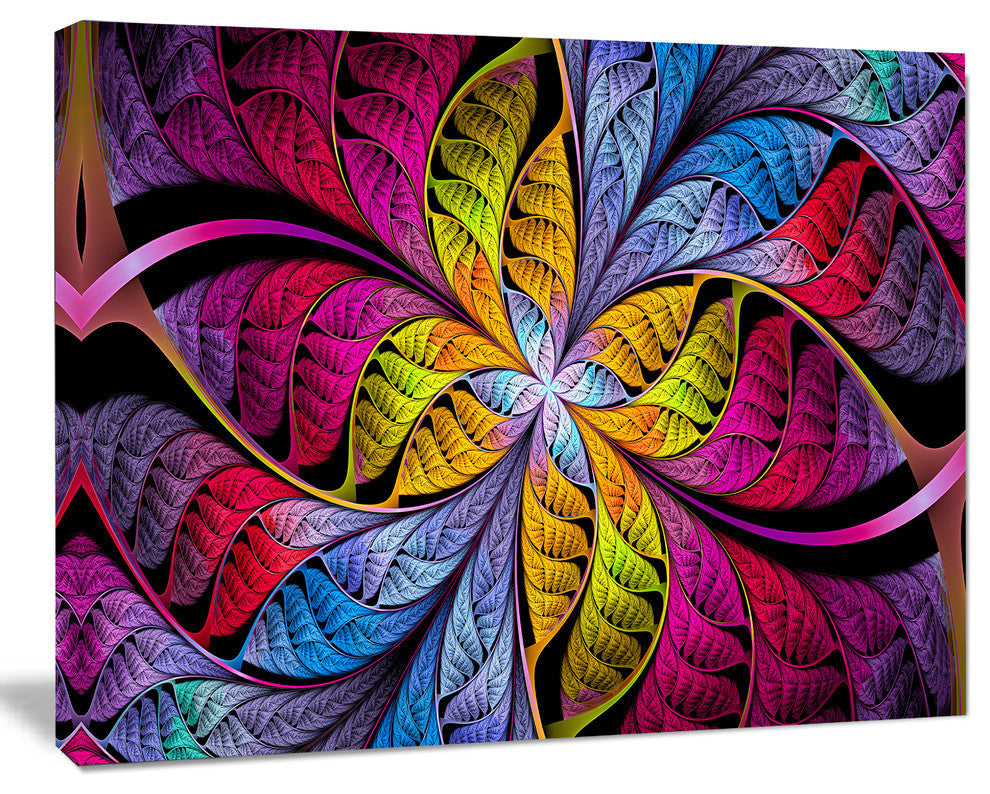 Pink Yellow Fractal Stained Glass, Abstract Canvas Art Print, 40x30