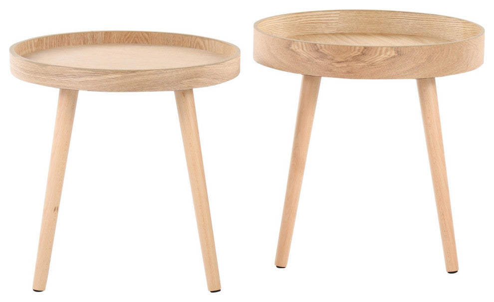 Pebble Side Table Set, Natural Wood