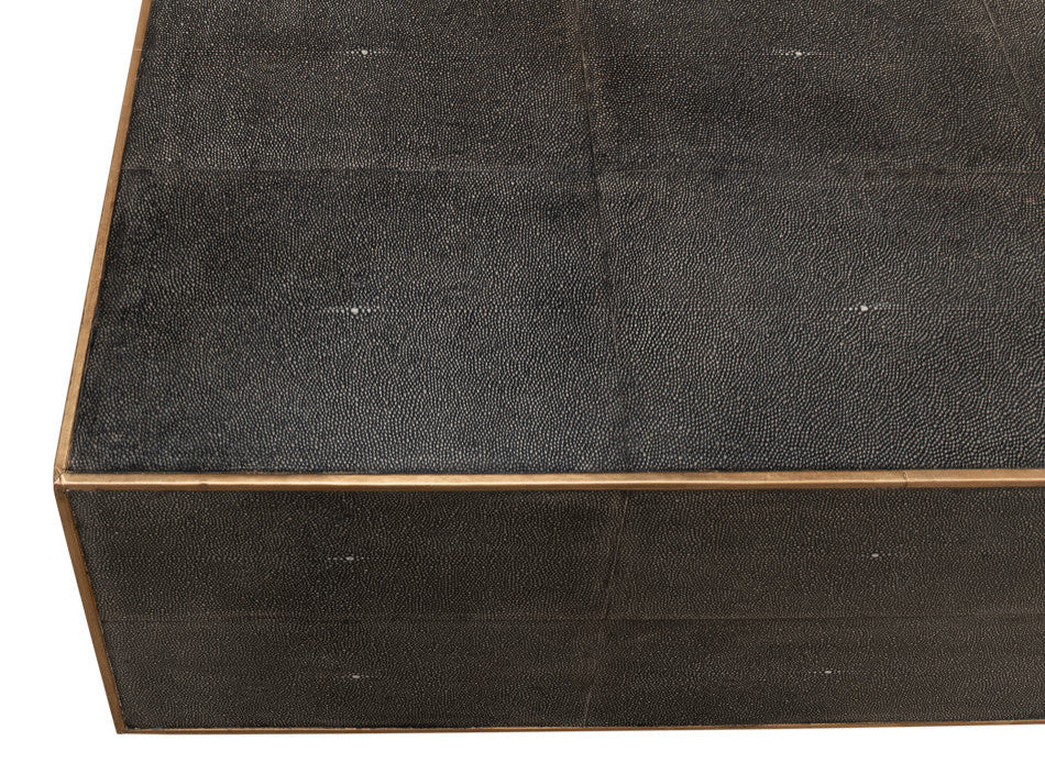 Gray Leather Shagreen Cocktail Coffee Table Rectangle