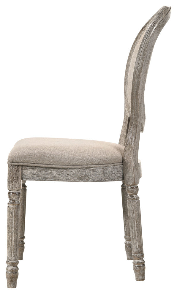 Faustine Side Chair, Tan Fabric and Salvaged Light Oak Finish