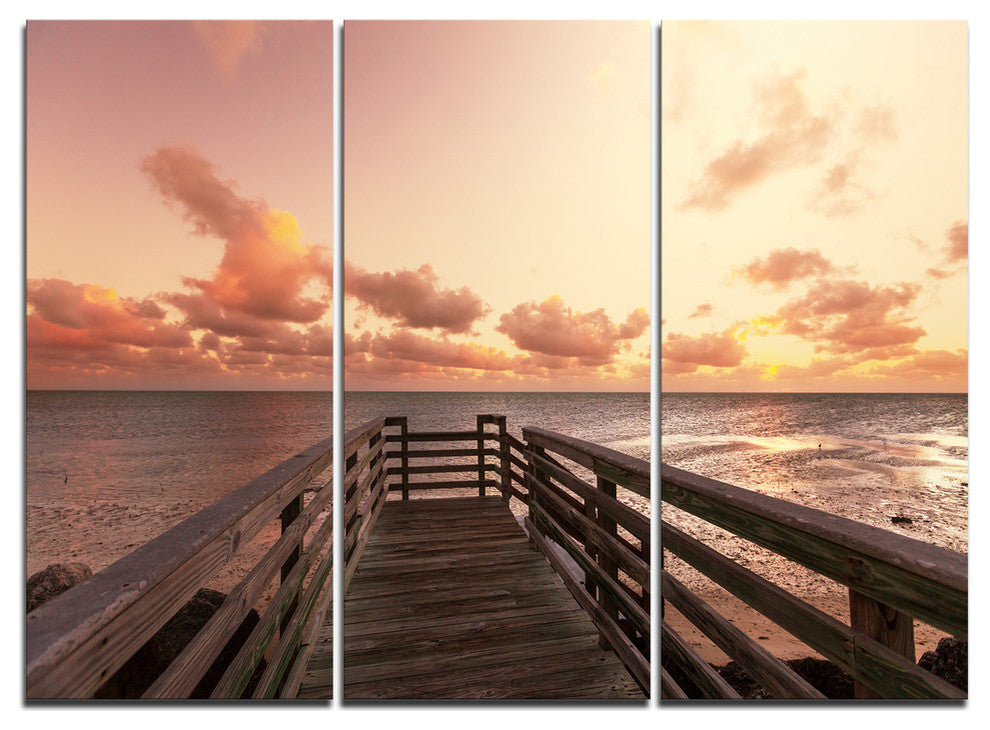 "Boardwalk on Beach Wooden Pier" Sea Bridge Metal Wall Art, 3 Panels, 36"x28"