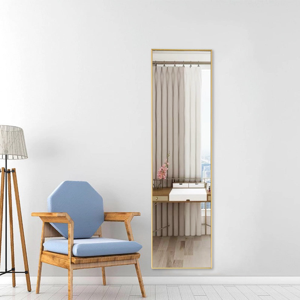14x50" Rectangular Framed Wall Mounted Full Length Mirror, Gold