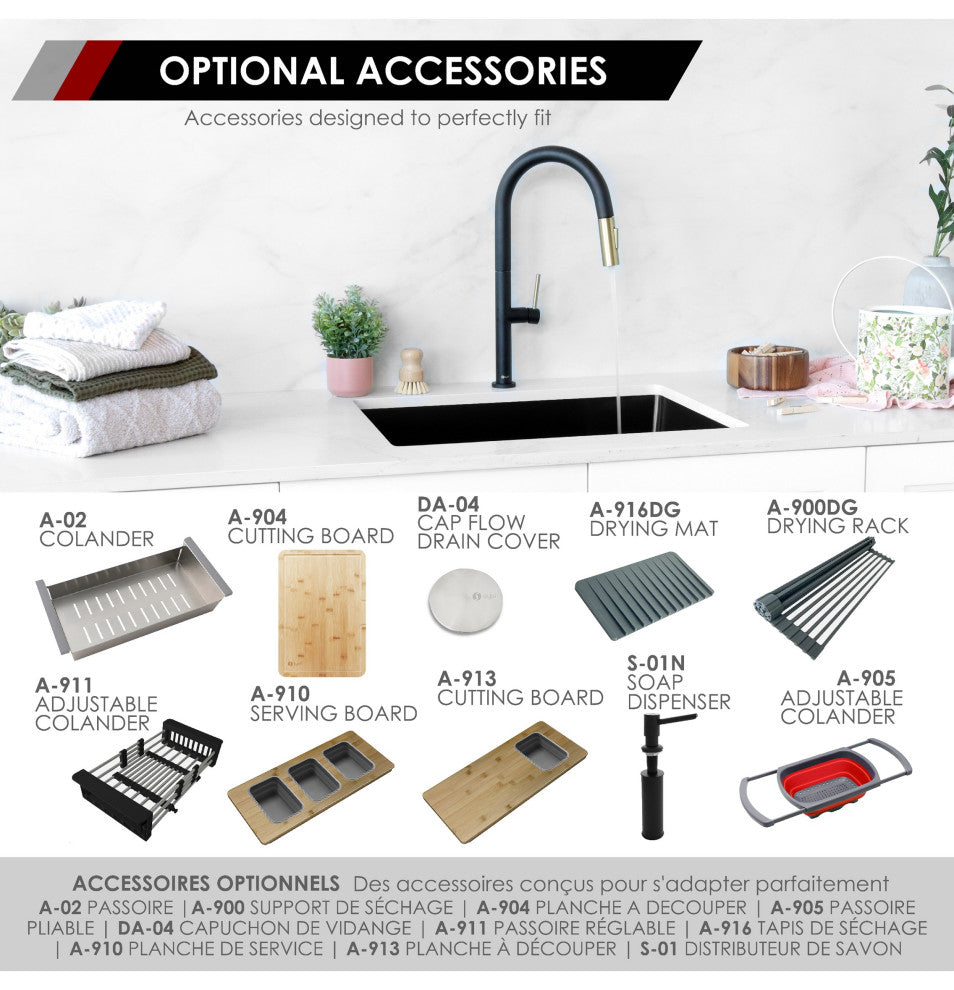 25 inch Dual Mount Single Bowl Black Granite Laundry Sink S-825N