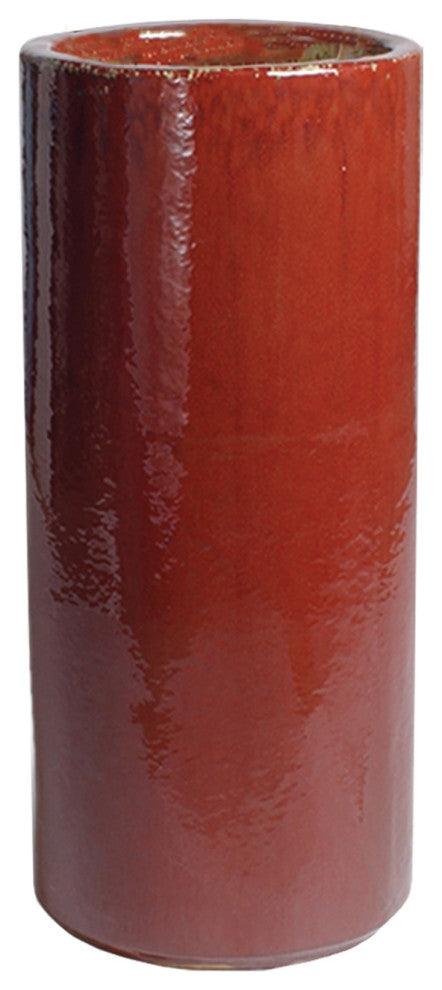 36" Tall Red Ceramic Round Pot