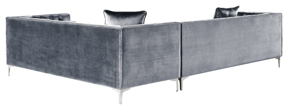 Jeannie 120" Velvet Corner Sectional Sofa, Gray, Right Facing