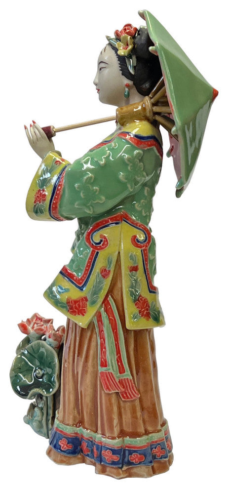 Chinese Oriental Porcelain Qing Style Dressing Umbrella Lady Figure Hws3089