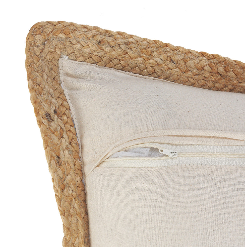 White Multicolored Chindi Jute Bordered Throw Pillow