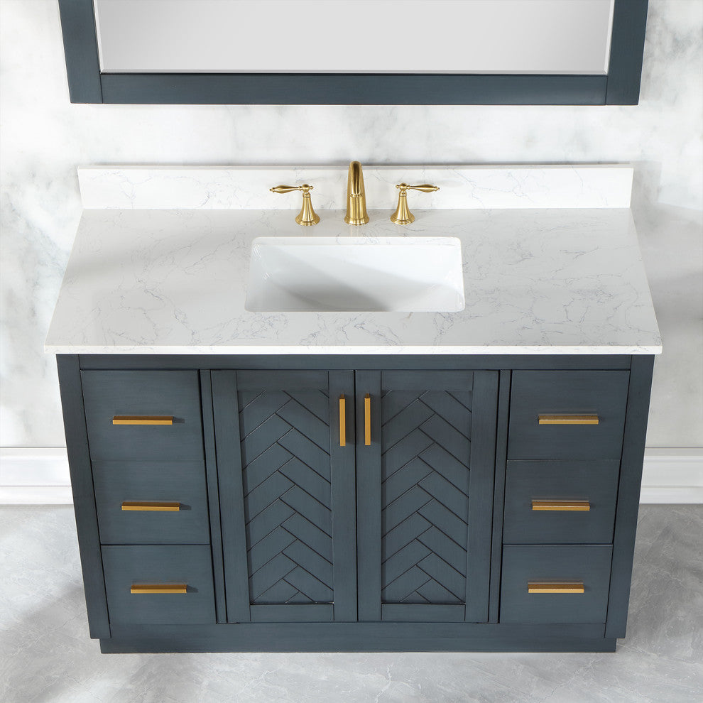 Gazsi Charcoal Blue Bathroom Vanity Set, 48", With Mirror