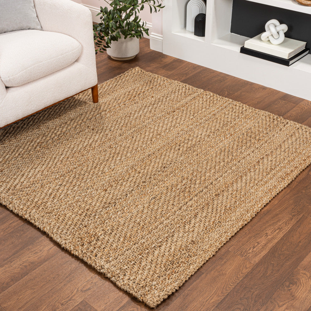 Espina Hand Woven Herringbone Chunky Jute Natural 6' Square Area Rug