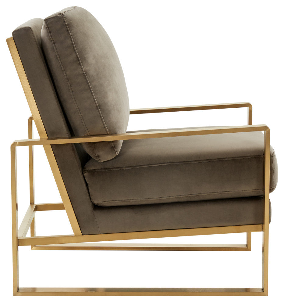 LeisureMod Jefferson Velvet Accent Armchair With Gold Frame, Dark Grey
