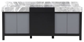 Zilara 80" Black and Grey Double Vanity, Castle Grey Marble Tops