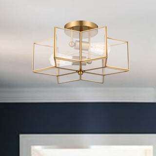 2 Light 16.14'' Unique/Statement Star Semi Flush Mount, Brass Dust