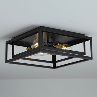 3-Light Farmhouse Caged Geometric Metal Frame Flush Mount Light