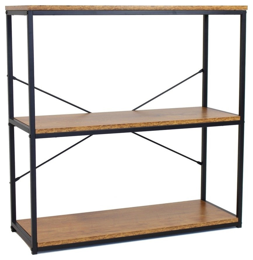 32" Tall Metal 3-Tier Etagere Bookcase With Wood Shelves