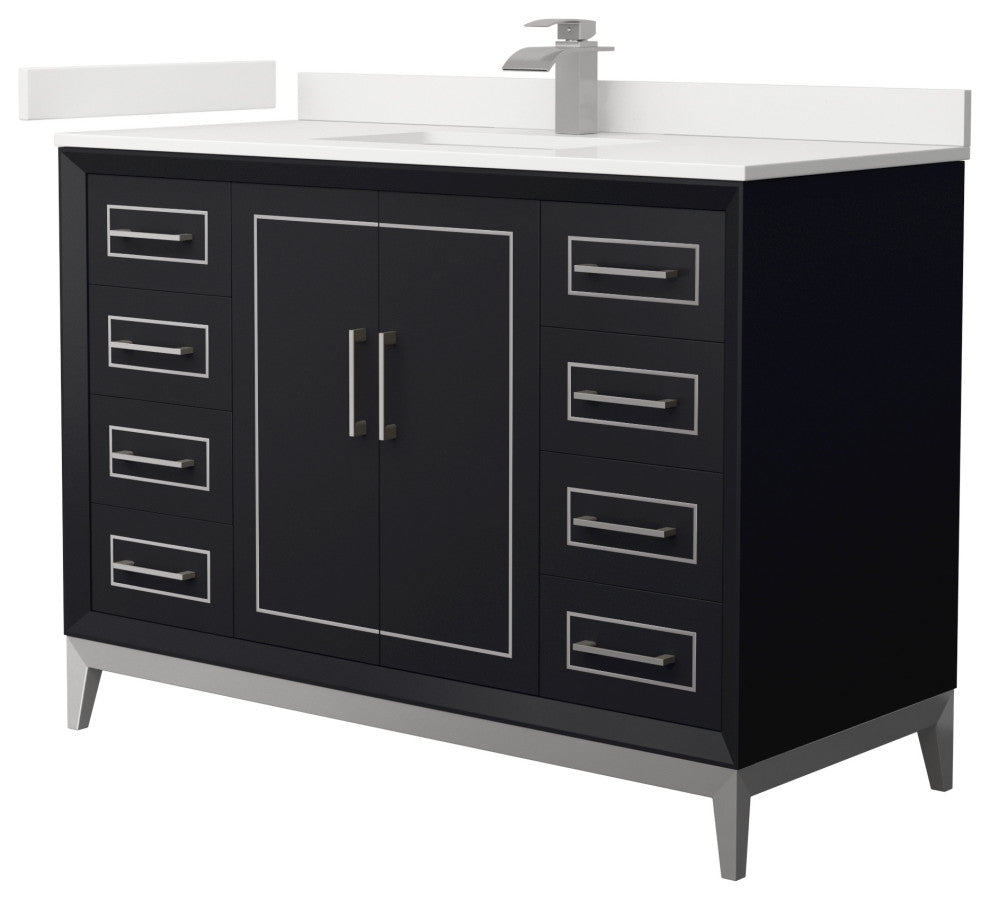 Marlena 48" Black Single Vanity, Quartz Top, 1-Hole, Nickel Trim