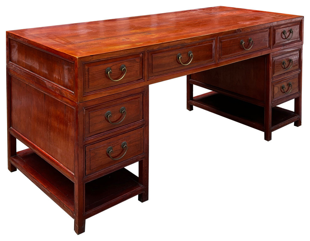Chinese Brown Drawers Base Top Wood Editor Office Writing Desk Table Hcs7628