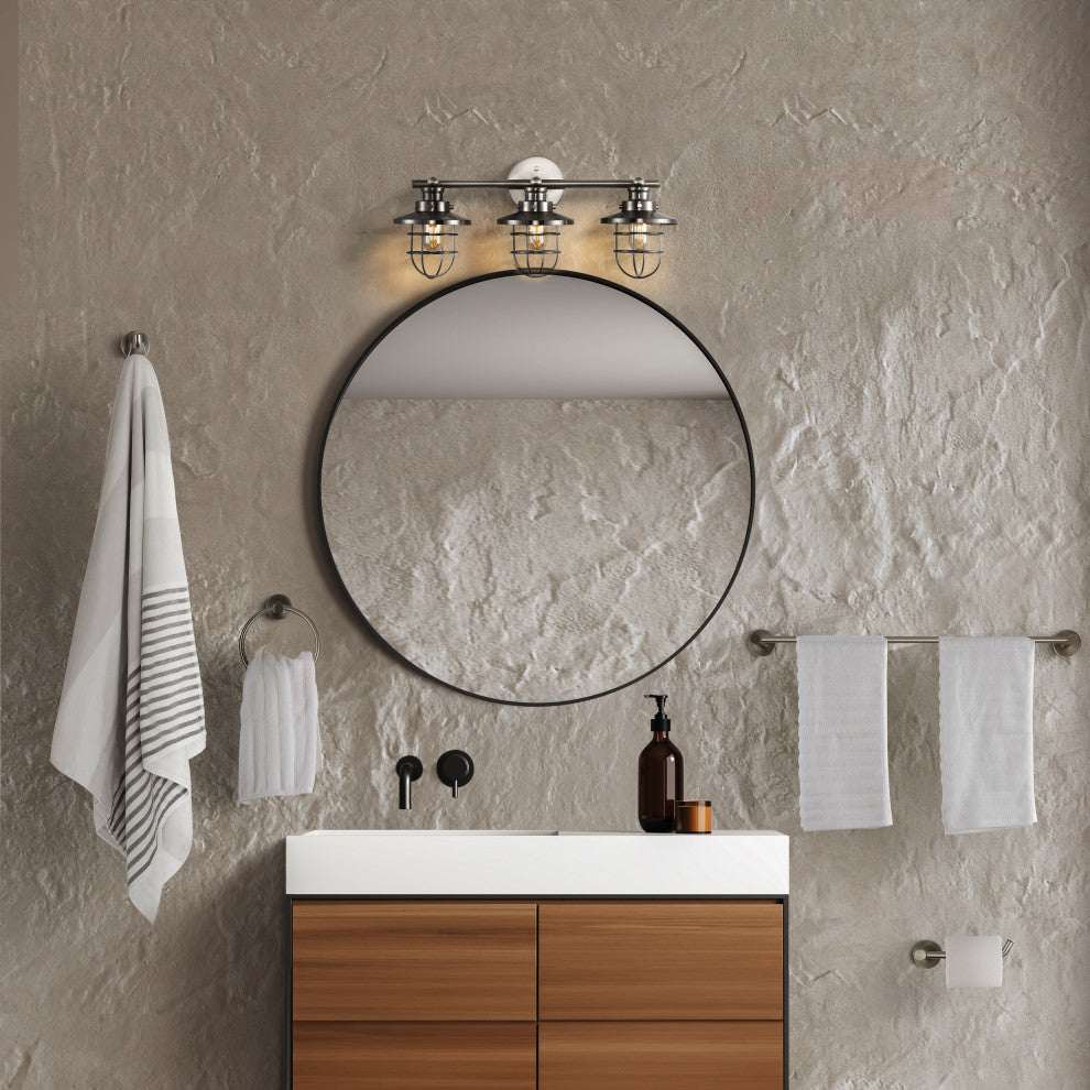3-Light Cottage Vanity Light With Bathroom Hardware Accessory Set, 5-Piece