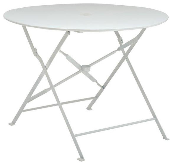 Bistro 36 Round Folding Outdoor Table - Umbrella Hole - White
