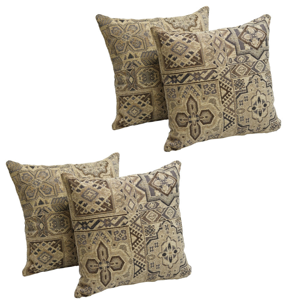 17" Tapestry Throw Pillows With Inserts, Set of 4, Persian Mosaic
