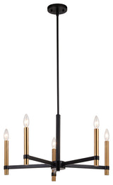Damen 25" 5 Light Chandelier Matte Black and Natural Brass