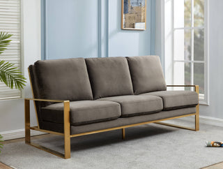 LeisureMod Jefferson Modern Design Velvet Sofa With Gold Frame, Dark Gray