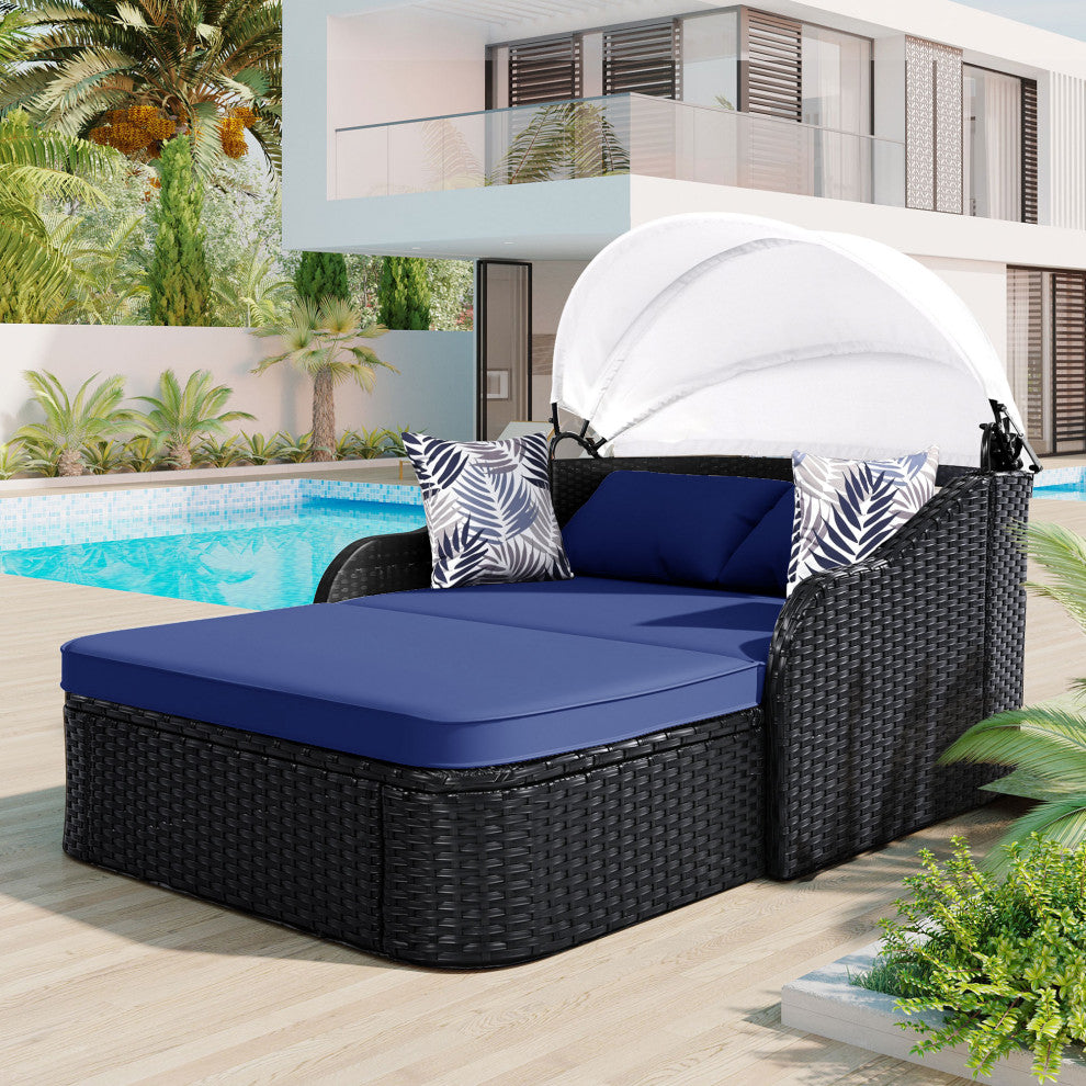 TATEUS 79.9" Outdoor Sunbed , Black+blue