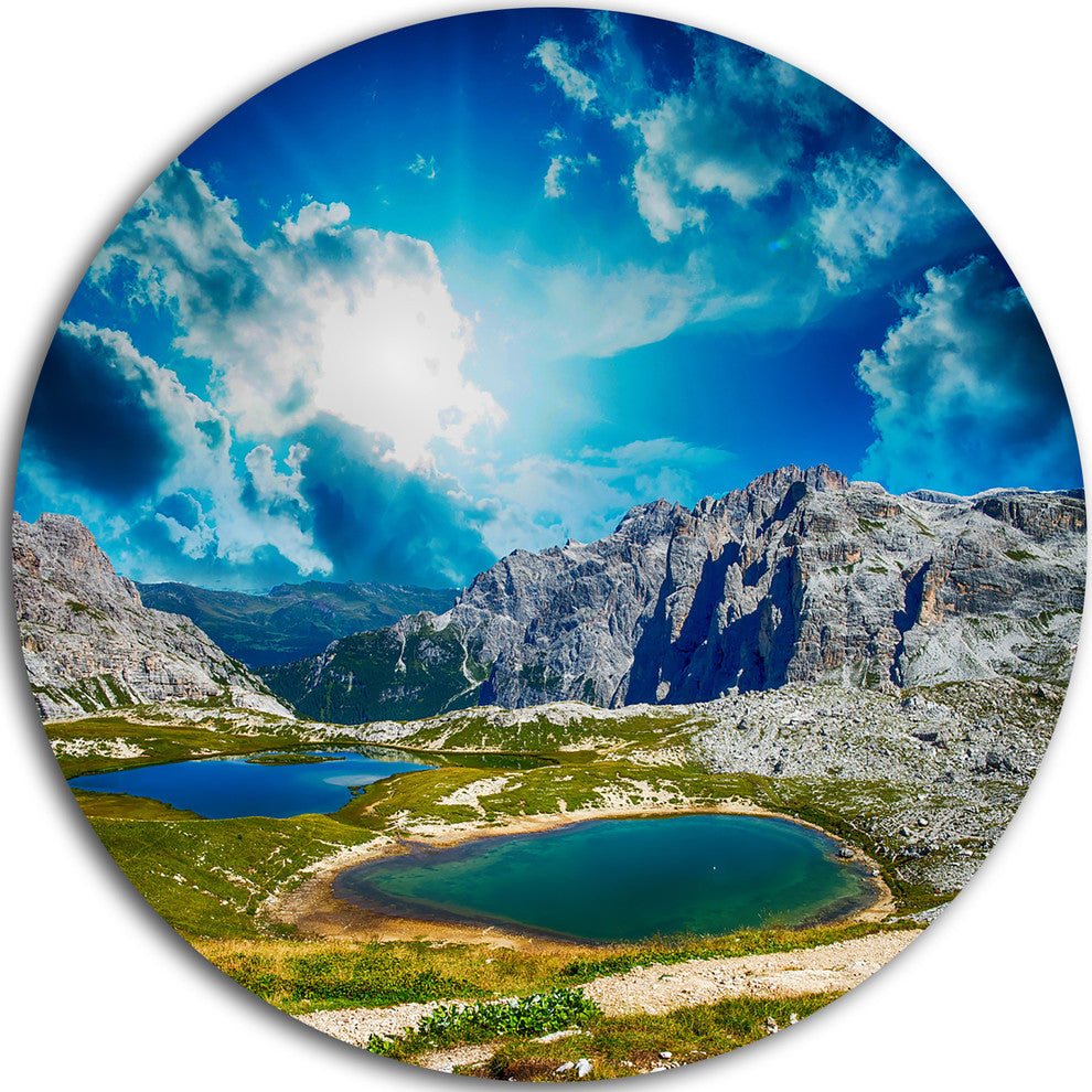 Sunset Over Alpine Lakes, Landscape Photo Large Disc Metal Artwork, 11"