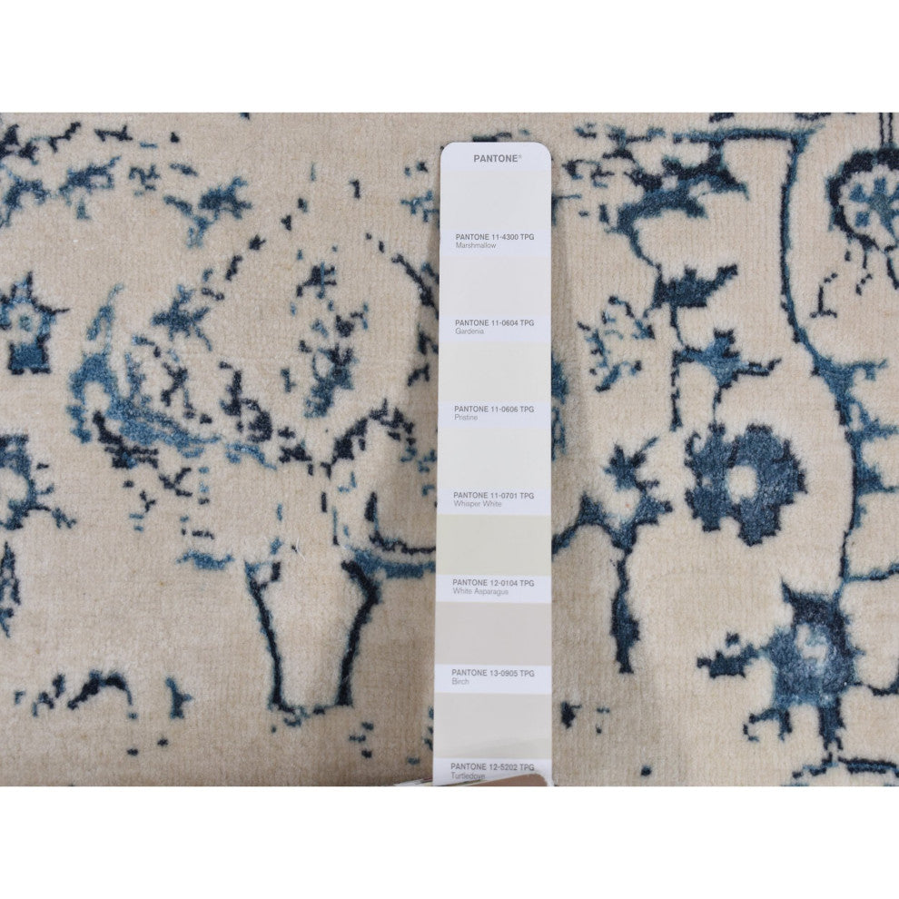 Ivory Modern Broken Design Kashan Wool and Silk Hand Knotted Rug 9'x12'1"