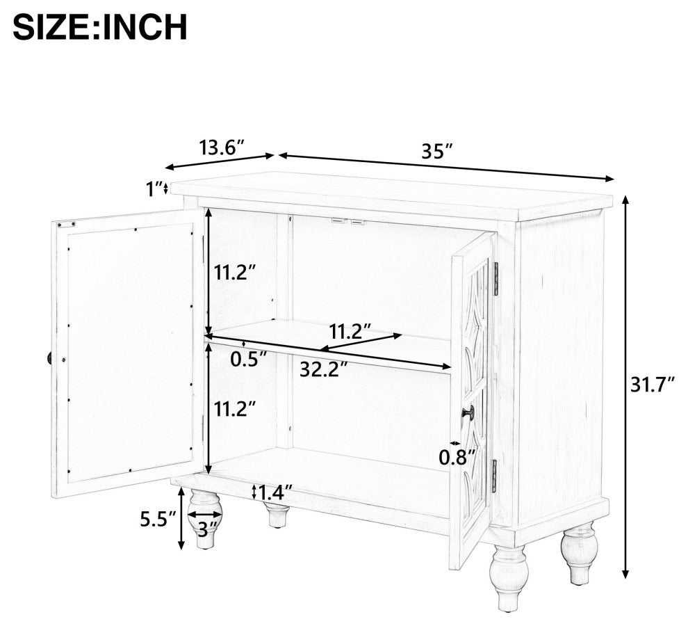 Wood Double Mirrored Door Accent Cabinet with Adjustable Shelf, Blue, 35" X 14"