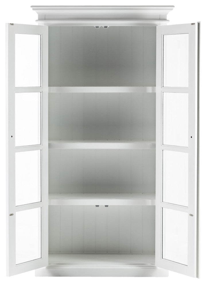 Classic White and Glass Double Door Storage Cabinet