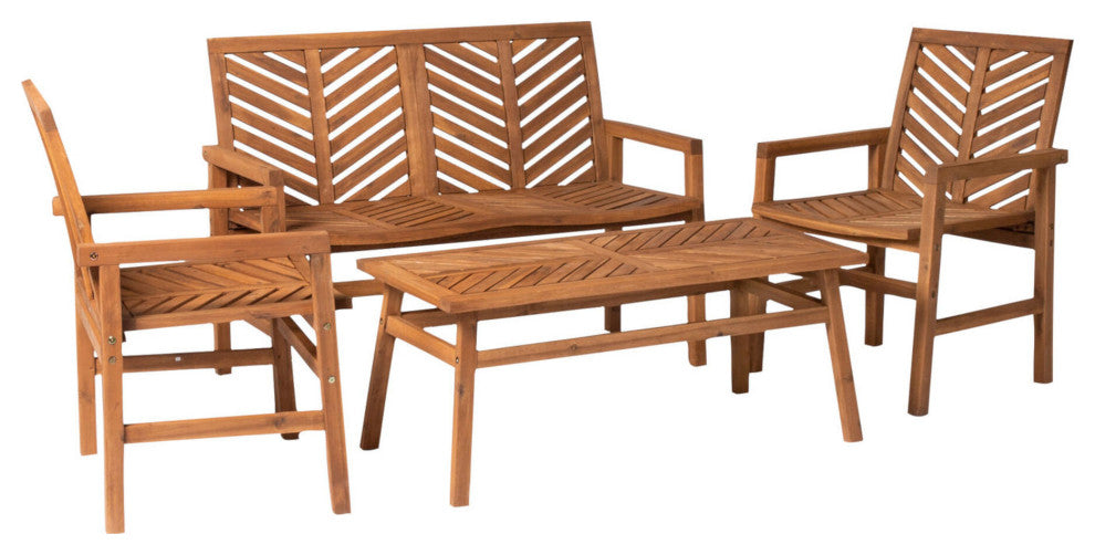 Vincent 4-Piece Chevron Outdoor Patio Dining Set - Brown
