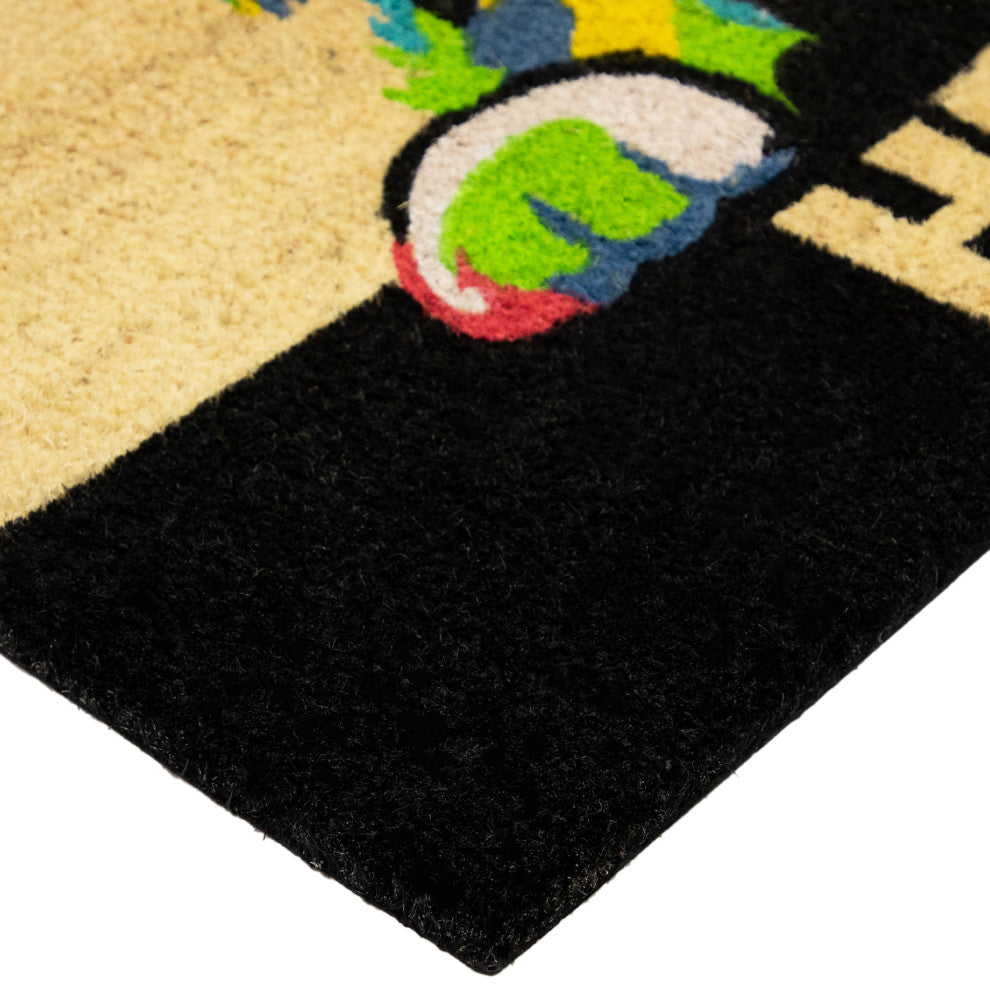 Ivory and Black "Hello" Multicolor Dog Outdoor Coir Doormat 18" x 30"