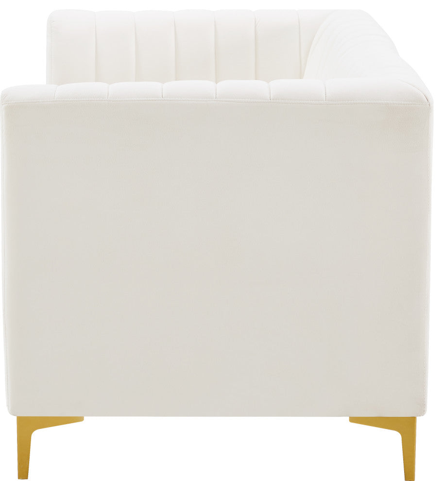 Alina Velvet Upholstered 2-Piece Modular Sofa, Cream