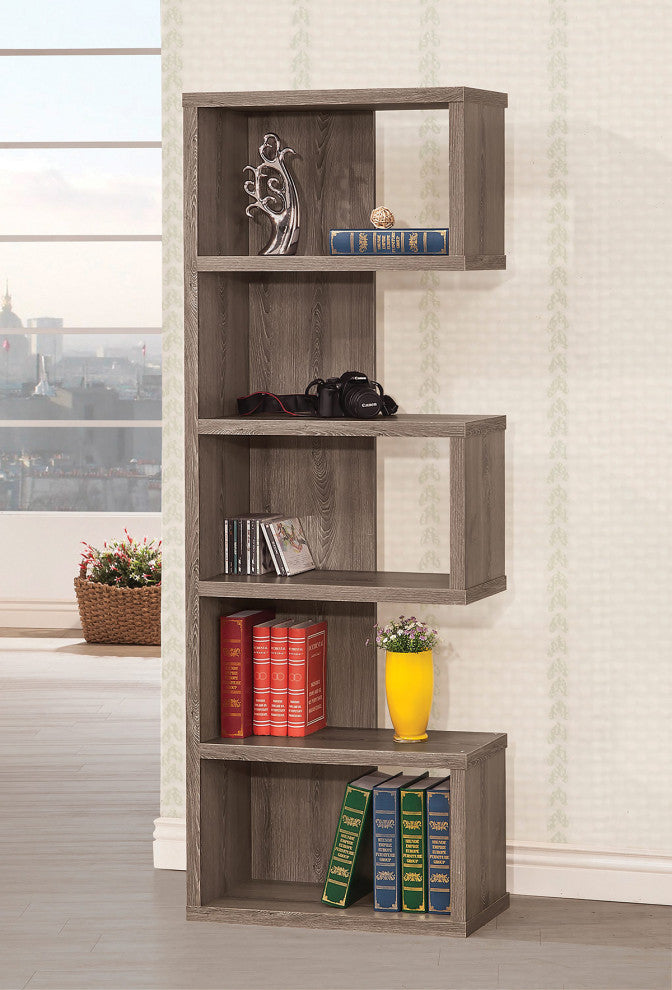 Contemporary Semi-Backless Bookcase, Weathered Gray