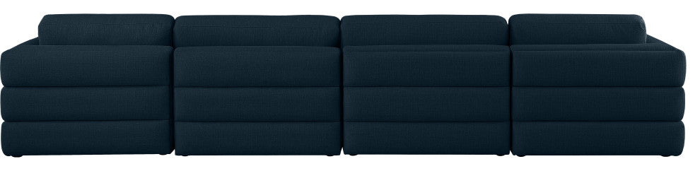 Beckham Linen Textured Fabric Upholstered 4-Piece Modular Sofa, Navy