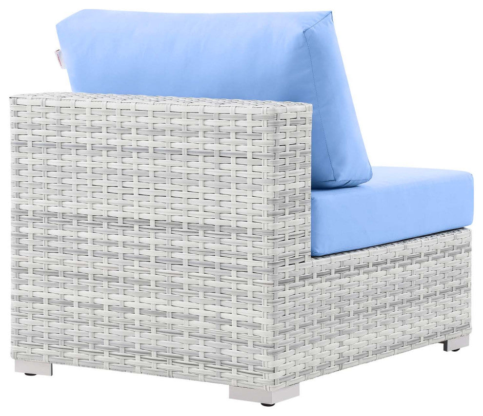 Lounge Sectional Sofa Chair Set, Rattan, Wicker, Gray Blue, Modern, Outdoor