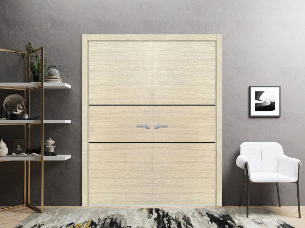 Solid French Double Doors 36 x 80 | Planum 0014 Natural Veneer with