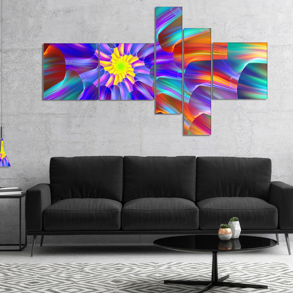 Spectacular Stain Glass with Spirals, Floral Canvas Art Print, 60"x32", 5 panels
