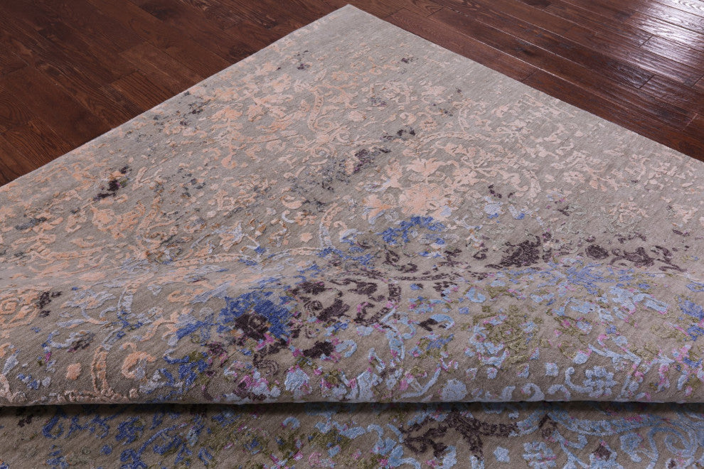 8' 11" X 12' 1" Wool and Silk Modern Hand Knotted Rug Q9259