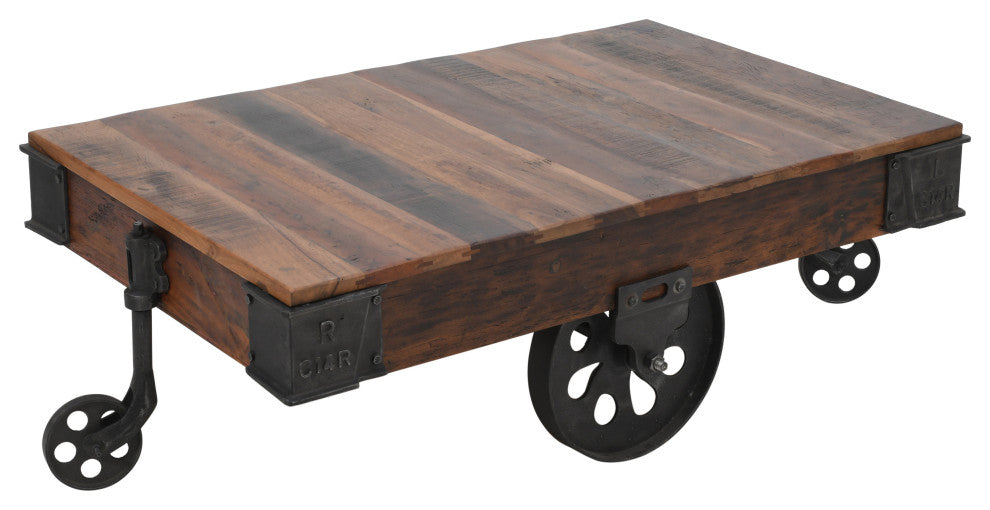 Metal And Reclaimed Wood Cart Coffee Table