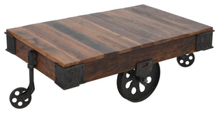 Metal And Reclaimed Wood Cart Coffee Table