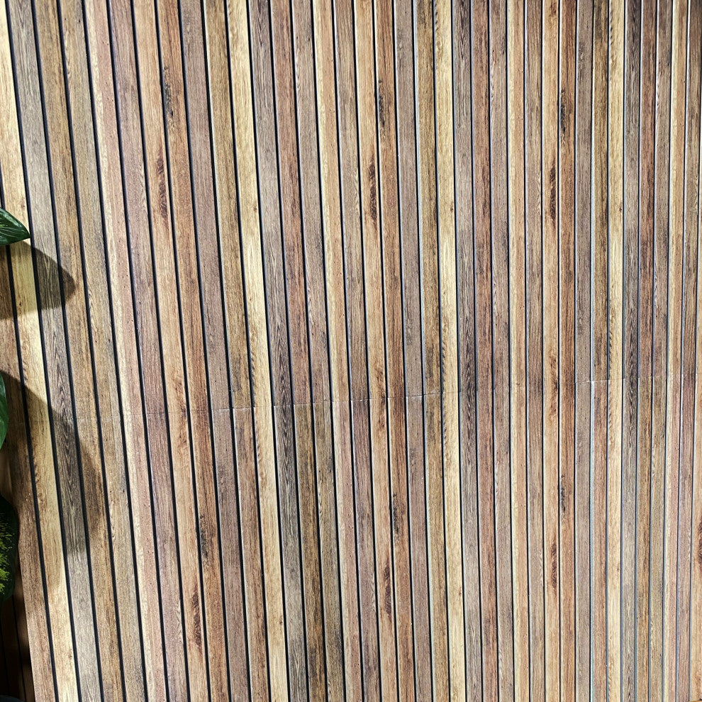 Faux Wood 3D Wall Panels, Distressed Brown, Set of 10, Covers 54 sq ft