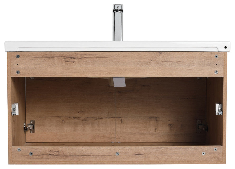 Wall Mounted Bathroom Vanity, Classic Oak, 36" W/ Sink